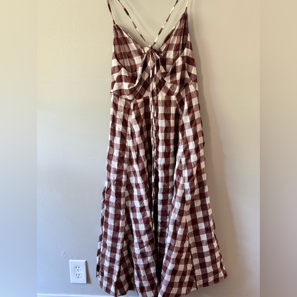 Free people via gingham plaid dress nwt large brown cotton boho festival - Picture 5 of 9